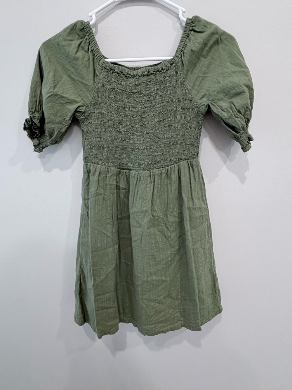 Old Navy Olive Green Smocked Puff-Sleeve Dress